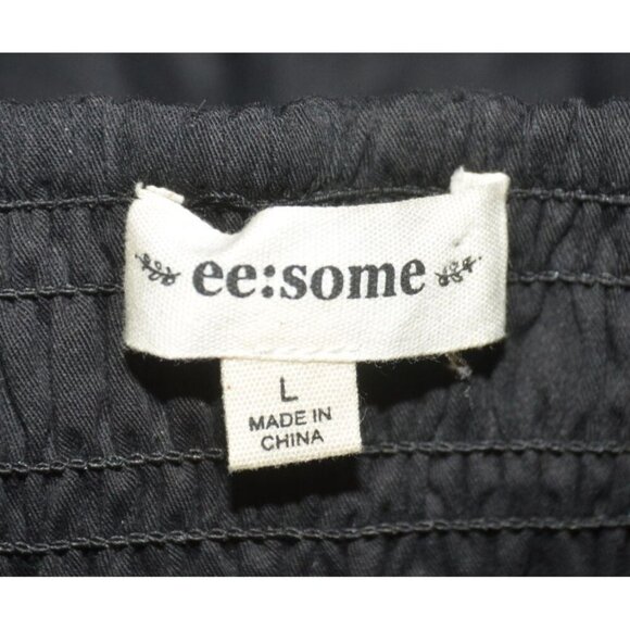 Ee:some Ladies Black Cropped Blouse Top Size L Cotton Square Neck Smocked Casual - Picture 7 of 9